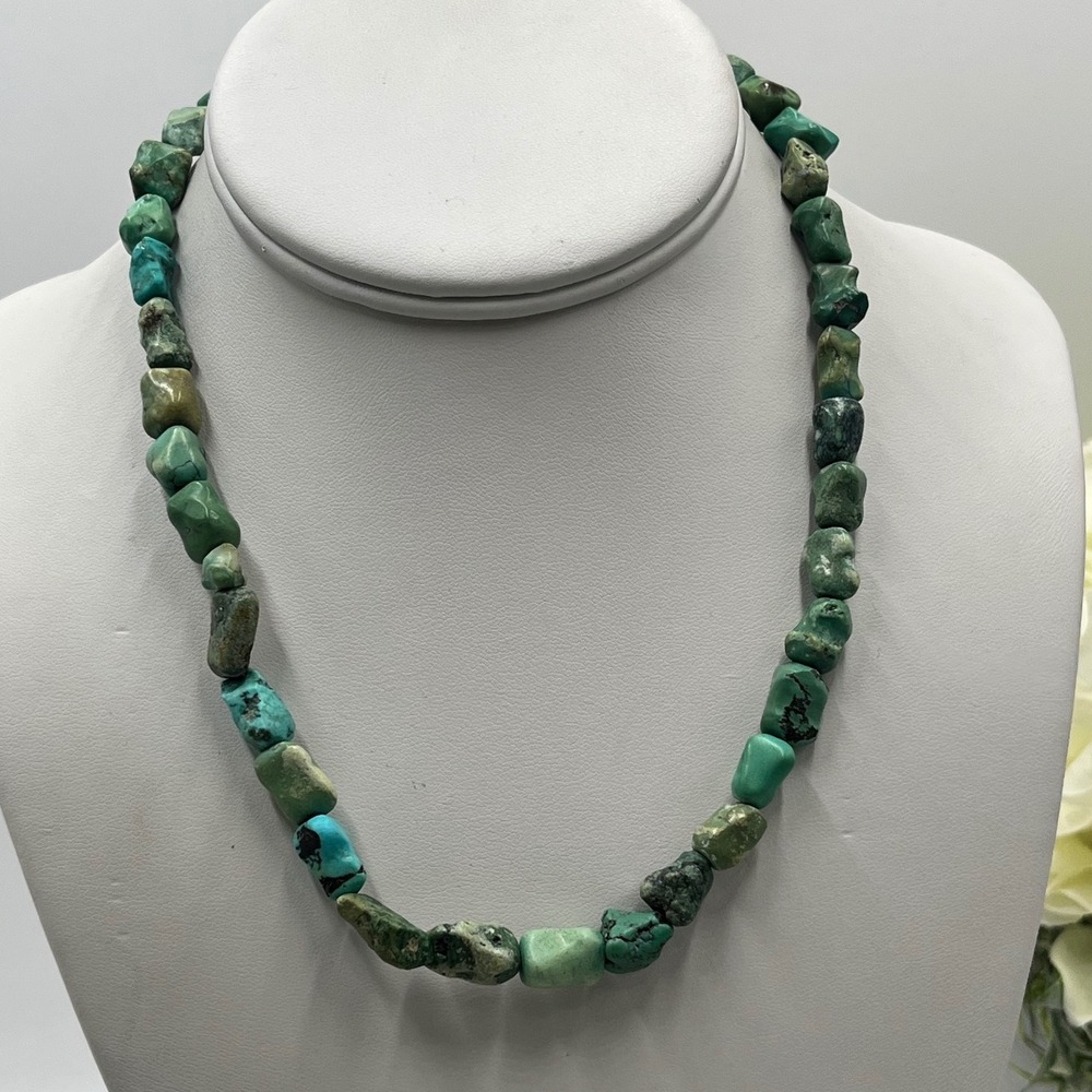 Natural Turquoise Nugget Blue Green Southwestern‎ Single Strand Necklace